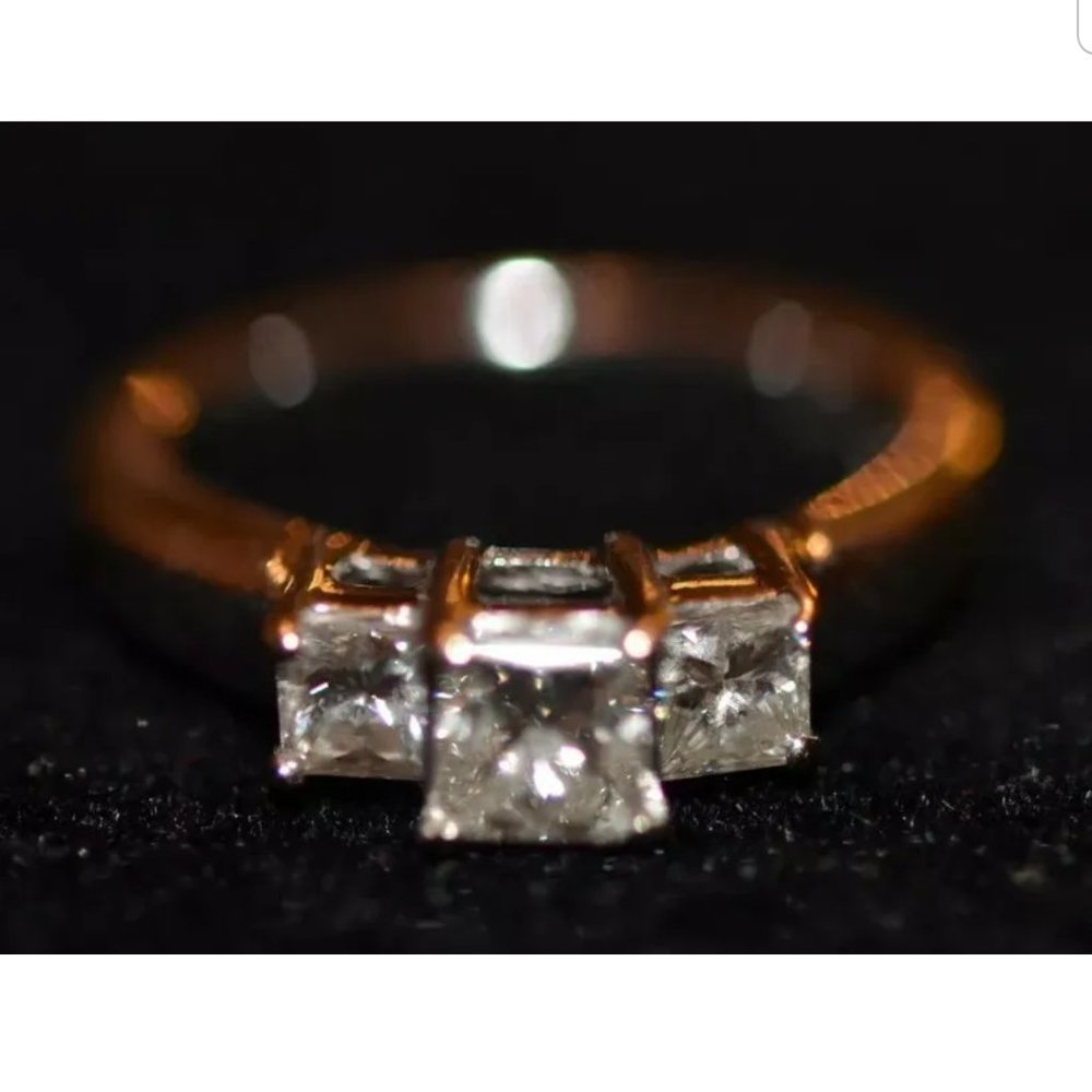 MAYORS BIRKS 18K 1 CT TRIOLOGY 3 PRINCESS DIAMOND SOLITAIRE WEDDING RING BAND